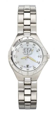 Cincinnati Bengals Womens Pearl Watch With Stainless Steel Bracelet