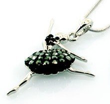 Gorgeous Large Dancing Girl Black Crystal Skirt Charm Necklace
