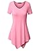 Thanth Womens Short Sleeve V-neck Handkerchief Hem Long Tunic Top