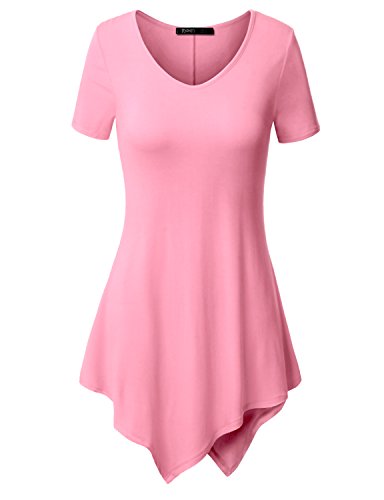 Thanth Womens Short Sleeve V-neck Handkerchief Hem Long Tunic Top