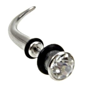 CURVED FAKE STRETCHER WITH CLEAR FACETED CRYSTAL 16g - Sold Individually