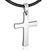Men's Stainless Steel Leather Pendant Necklace Silver Cross Adjustable Polished -with 20 inch Cord