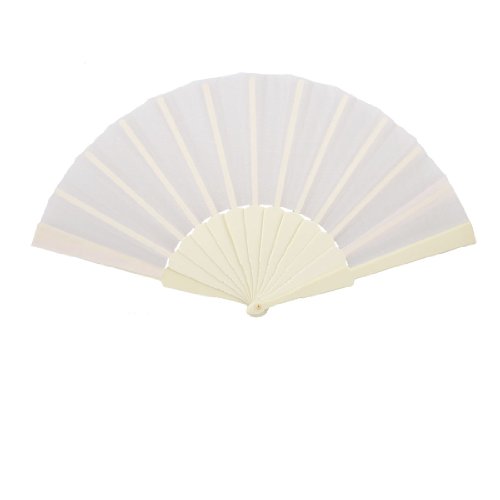 Plastic Frame Fabric Folding Hand Fan Gift for Men Women Off White