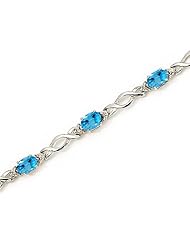 14K White Gold Oval Blue Topaz and Diamond Bracelet