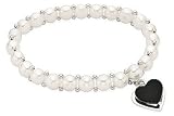 6-7mm Button Cultured Freshwater Pearl and Onyx Sterling Silver Heart Bracelet