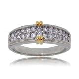 Two Tone 14KT Gold Milgrain Ring w/ Pave Set Diamonds