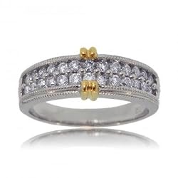 Diamond Ring Pav? Set in 14K White & Yellow Gold w/ Milgrain Accent