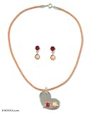 Art glass jewelry set, 'Loving Heart' 13.8 L