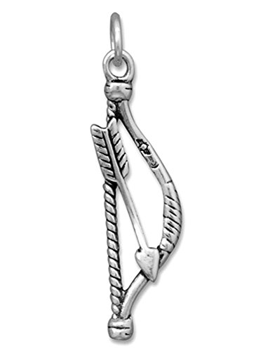 CM Sterling Silver Charm Pendant Bow and Arrow Archery Comes with Jump Ring Split Ring and Bail