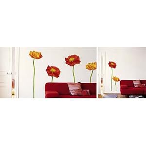 French Red Poppies Wall Sticker- repositionable removable