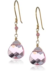 Gold Plated Silver Tourmaline and Pink Swarovski Elements Earrings