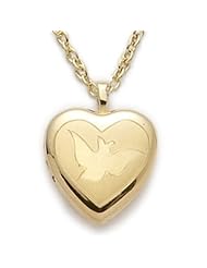 Highest Quality 14K Gold over .925 Sterling Silver Engraved Holy Spirit Peach Dove Heart Locket Womens Religious Jewelry Religious Heart Jewelry w/Chain Necklace 18" Length