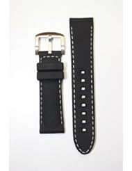 22mm Black Rubber/Silicone Watchband with Heavy White Stitch