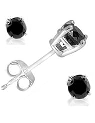 0.80 Carat (ctw) 14K White Gold Black Round Cut Diamond Stud Earrings
