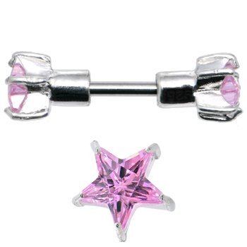 Sterling Silver 925 Pink Cubic Zirconia Star Cartilage Earring Stud