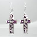 Dove Cross Earrings in Sterling Silver with Purple Patina, #9136