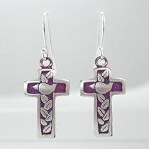 Dove Cross Earrings in Sterling Silver with Purple Patina, #9136