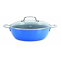 T-fal Simply Delicioso D1835463 Nonstick Dishwasher Safe Hard Enamel 5.5-Quart Caldero with Glass Lid Cookware, Blue