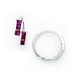 14K White Gold Ruby Red CZ Square Huggy Earrings