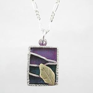 Rectangular Leaf Pendant in Sterling Silver and Bronze with Patina Finish on a 20" Figaro Chain, #9161