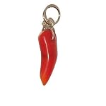 Coral Pendant 01 Wire Wrapped Red Branch Chili Silver Stone Charm 1.5