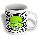 Janna Salak Designs Day of the Dead - Day of the Dead Skull - Día de los Muertos - Zebra and Leopard Animal Print - Green - Mugs