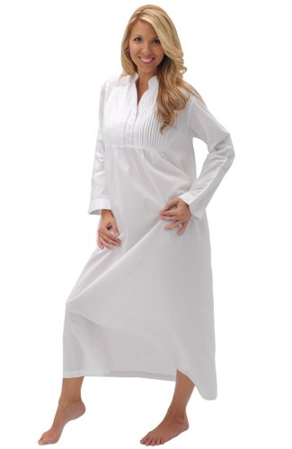 Del Rossa Women's Guinevere Cotton Nightgown, Victorian Long Poplin Sleepwear