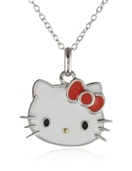 Hello Kitty by Simmons Jewelry Co. Enamel Face and Red Enamel Bow Medium Slide Girls Pendant Necklace