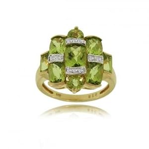 14k Yellow Gold Art Deco Ring w Peridot & Diamonds