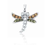 14K W Gold Diamond Garnet 3D Dragonfly Bracelet Charm