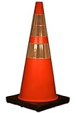 Cortina 03-500-10 Vinyl Traffic Cone with Black Base and 6" Upper/4" Lower Reflective Collar, 28" Height, Red/Orange