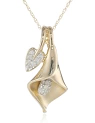 10K Gold Calla Lily Diamond Pendant Necklace (1/10 Cttw, I-J Color, I2-I3 Clarity), 18"