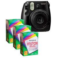 FujiFilm Instax Mini 8 Camera, 62x46mm Picture Size, Black - Bundle - with Three TwinPacks of Fujifilm Instax Mini Instant Daylight Film, 20 Exposures (Total 60 Sheets)