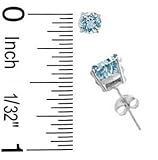 .925 Sterling Silver Blue Topaz Gemstone Stud Earrings in Four Prongs- Round Shape 4 mm