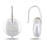 Sterling Silver White Coin Pearl Fish Hook Backs Stud Earrings