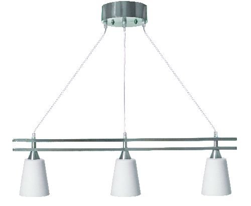 Oriva 47174/3-26-90 H&auml;ngeleuchte satin verchromt mit drei Gl&auml;sern inkl. Energiesparlampe H18cm B65 E14 max 40 Watt 110cm Kabel