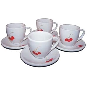 ArtisanStreet's 8- Piece China Espresso Coffee Set with Red Cherry Design on White China. by 