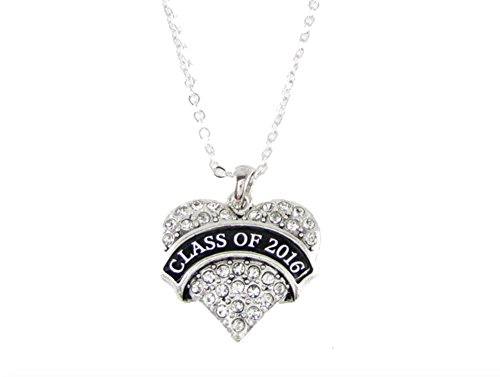 Class of 2016 Graduation Crystal Heart Silver Chain Necklace Jewelry Senior Gift