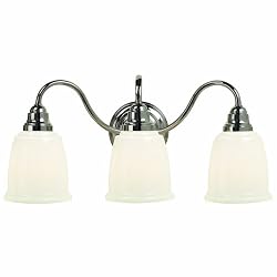 Martha Stewart RVMS137/3-102 Schoolhouse 3-Light Vanity with Gloss Milk Glass Shades, Polished Nickel