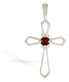 14K White Gold Genuine Round Garnet Cross Pendant