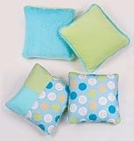 Picci Pillow 1 Pk With Green/Blue Squares In Hippy Balls- Blue Lime and Brown