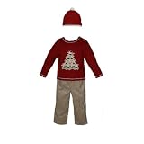 Boys Christmas Outfit - 3 Pc Set Reindeer Tree Sweater w/ Khaki Pants and Matching Hat by B.T. Kids (6/9M)