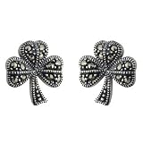 Sterling Silver and Marcasite Shamrock Stud Earrings - Made in Ireland