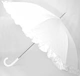 White Ruffle Parasol Umbrella; Can be used in the Rain or Sun (Great Gift for Women & Girls)
