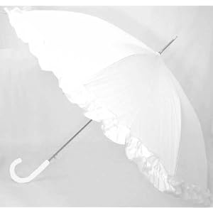 White Ruffle Parasol Umbrella; Can be used in the Rain or Sun (Great Gift for Women & Girls)
