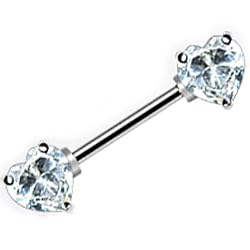 Clear Cubic Zirconia Heart Front Gem Nipple Barbell