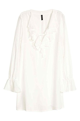 Zealmer Women's V Neck Lotus Leaf Ruffle Trumpet Sleeve Casual Dress