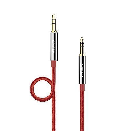 Anker 3.5mm Nylon Braided Auxiliary Audio Cable (4ft / 1.2m) Tangle-Free AUX Cable for Headphones, iPods, iPhones, iPads, Home / Car Stereos and More (Red)
