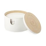 Core Bamboo Glossy Finish 7-Piece Round Bamboo Coaster Set, Snow