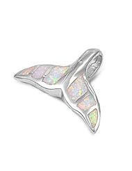 Sterling Silver White Opal Fine Whale Tail Pendant
